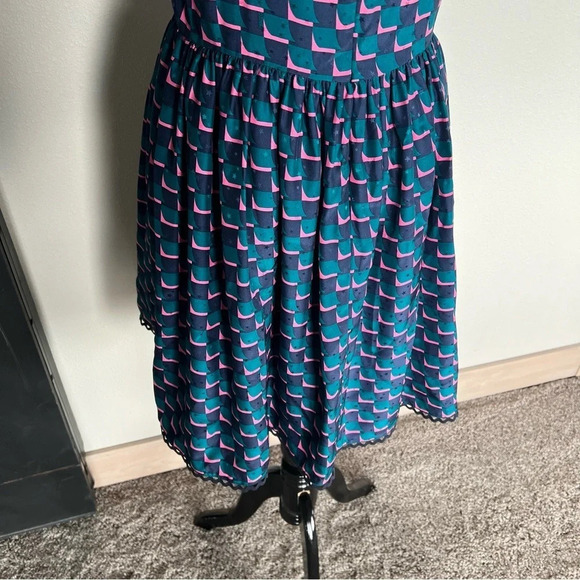 NWOT KENZO Silk Jacquard Scalloped Check Dress Blue Designer Women’s Small - Picture 11 of 13